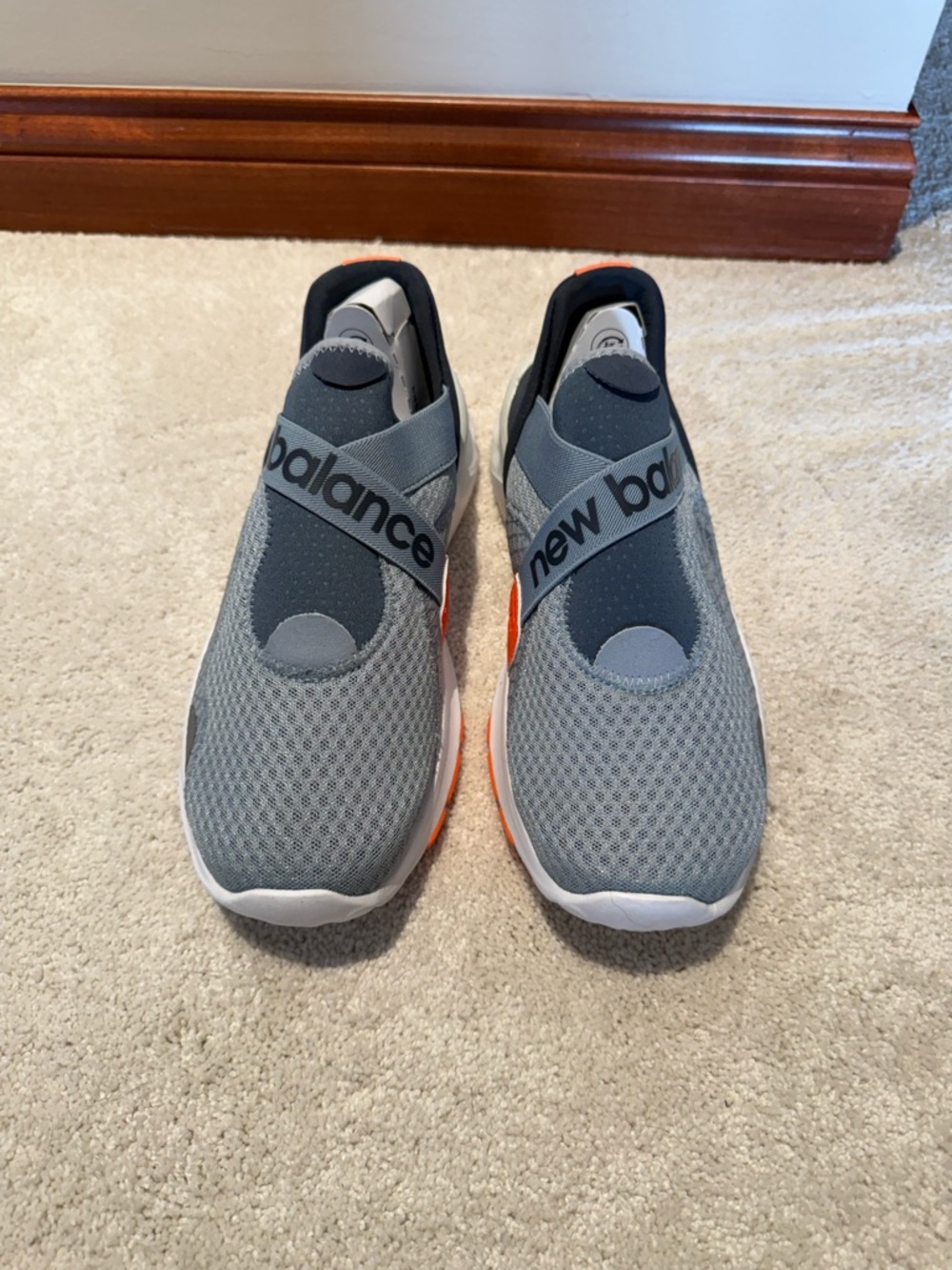 New Balance Grey Mesh Slip-On Athletic Shoes with Orange Accents